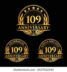 109 years anniversary set. 109th celebration logo collection. Vector and illustration. 