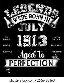 109th Birthday Vintage Legends Born In June 1913 109 Years Old