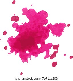 10eps vector illustration of watercolor splatter in hot pink magenta color, messy splatter is a result of accumulated paint drops in one spot