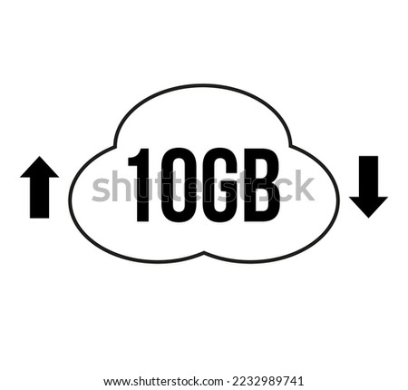 10GB capacity for download and upload. Vector for cloud file transfers on white background