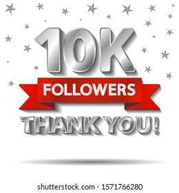 10k, 10 000, ten thousand followers, thanks you banner template. new achievement congratulation, silver design for social networks, media. Web blogger subscribers. Vector illustration