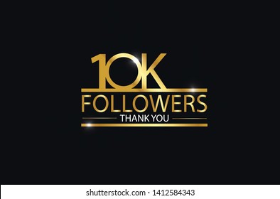 10K, 10.000 Followers Celebration Logotype. Anniversary Logo With Golden And Spark Light White Color Isolated On Black Background, Vector Design For Celebration, Instagram, Twitter - Vector