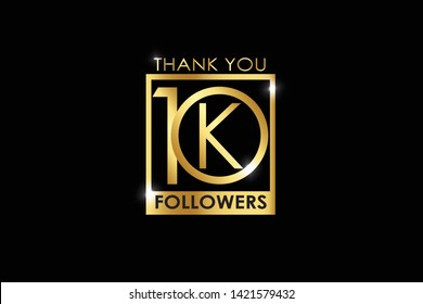 10K, 10.000 Followers Celebration Logotype. Anniversary Logo With Golden And Spark Light White Color Isolated On Black Background, Vector Design For Celebration, Instagram, Twitter - Vector