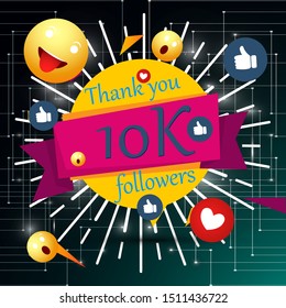 10k, 10000 followers thank you with gold balloons and colorful confetti. Illustration 3d render for social network friends, followers, web user