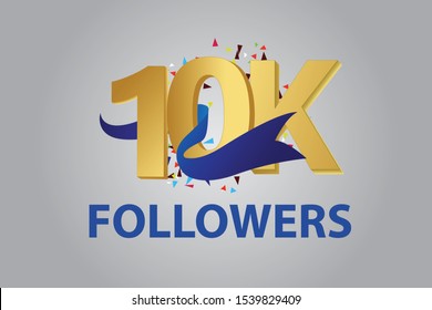 10K, 10.000 Followers Thank you blue ribbon celebration logotype for social media, internet - vector