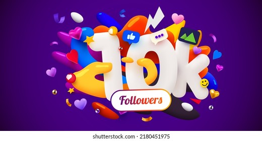 10k or 10000 followers thank you. Social Network friends, followers, Web user Thank you celebrate of subscribers or followers. Vector illustration