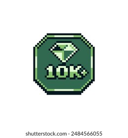 10k diamond, achievement, subscribers, likes, design for logo, web, mobile app. Game tournament emblem. Pixel art icons set. 8-bit. Game assets. Isolated abstract vector illustration.