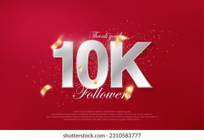 10k followers with luxurious silver numbers on a red background.