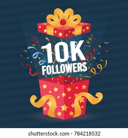 10K Followers Social Media Card with Gift Box Vector Illustration