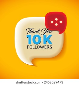 10k followers Thank you Banner or poster on orange yellow background Celebration of social media followers thousand anniversary. Thank you card 
