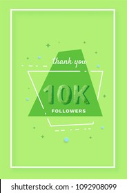 10K followers thank you post. 10000 subscribers. Green greeting card for social networks. Template for social media post for blog. Vector illustration.