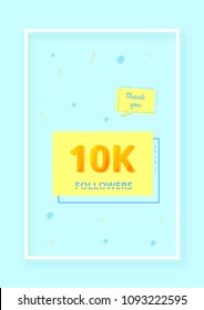 10K followers thank you post. 10000 subscribers. Vertical celebration card for social networks. Template for social media post for blog. Vector illustration.