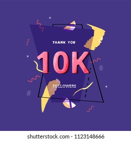 10K followers thank you post with decoration. 10000 subscribers  banner with geometric badge. Greeting card for social networks. Vector illustration.