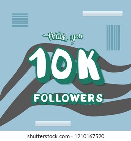 10k followers thank you social media template. Banner for internet networks with zebra striped pattern.  10000 subscribers congratulation post. Vector illustration. 