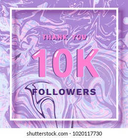 10K Followers thank you square banner with liquid background and frame. Template for social media post. Cover for graphic design. Ultra violet palette colors. 10000 followers. Vector illustration.