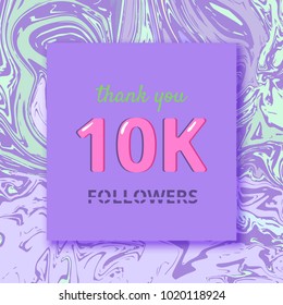 10K Followers thank you square banner with liquid background and frame. Template for social media post. Cover for graphic design. Ultra violet palette colors. 10000 followers. Vector illustration.