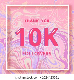 10K Followers thank you square banner with liquid background and frame. Template for social media post. Cover for graphic design. Ultra violet palette colors. 10000 followers. Vector illustration.