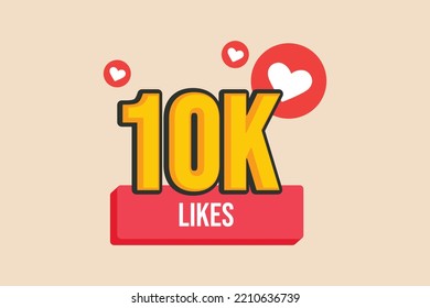 10k likes with love icon. Congratulation banner. Social media concept. Vector illustration.