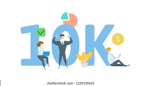 10K likes online social media banner. Concept with keywords, letters, and icons. Colored flat vector illustration. Isolated on white background.