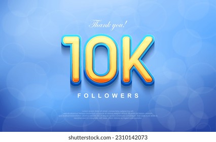 10K number for thanking followers, unique bokeh blue background.