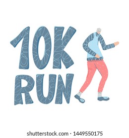 10K run text with old lady runner. Vector illustration.