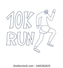 10K run text with runner. Vector illustration.