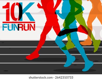 10K Running event flyer template. 10K colorful running vector template.