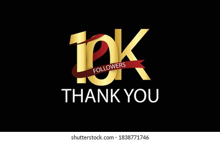 10K,10.000 Followers Thank You anniversary Red logo with Tosca ribbon. For Social Medias - Vector