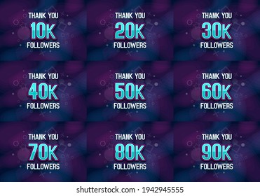 10k-90k followers. Poster for social network and followers. Vector template for your design.