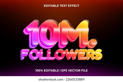 10M followers 3d text effect with glow theme. typography for social media