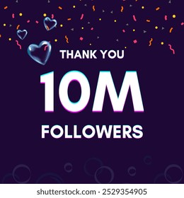 Plantilla de texto "10M followers" para dar las gracias después de lograr el hito en los sitios de redes sociales.
