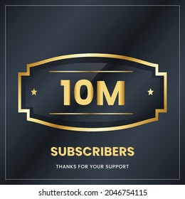  10m subscribers, Thank you subscribers banner, card, vector illustration design.
