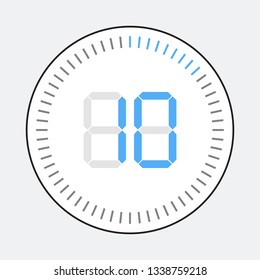 The 10minut, stopwatch vector icon, digital timer. Vector digital count down circle board with circle time pie diagram. Watch outline style design, designed for web and app.
