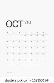 10 October Calendar 2021 Year Diary Stock Vector (Royalty Free ...