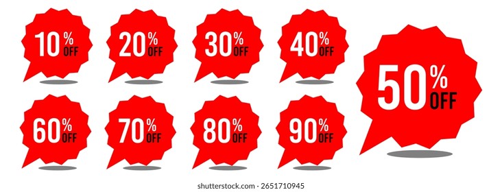 10% off 20% off 30% off 40% off 50% off 60% off 70% off 80% off 90% off dez vinte trinta e quarenta e cinquenta sessenta e sessenta oitenta noventa por cento off, 10% 20% 30% 40% 50% 60% 70% 80% 90% desconto no varejo, venda, set.eps