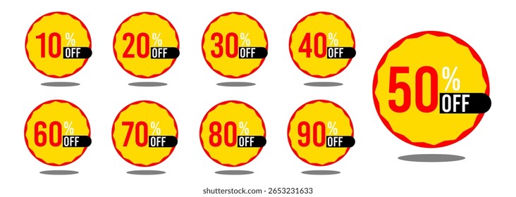 10% off 20% off 30% off 40% off 50% off 60% off 70% off 80% off 90% off dez vinte trinta e quarenta e cinquenta sessenta e sessenta e oitenta noventa por cento off, 10% 20% 30% 40% 50% 60% 70% 80% 90%, varejo, venda com desconto set.eps
