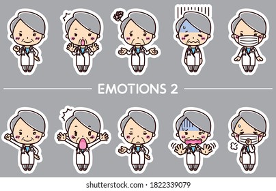 10-piece set of female doctor emotion illustrations.