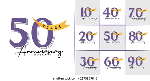 10th -90th Set of Anniversary emblems , anniversary template design for web, game ,Creative poster, booklet, leaflet, flyer, magazine, invitation card