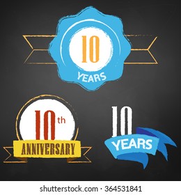 10th Anniversary/ 10 years colorful chalk emblem vector with 3 different options