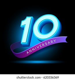 10th Anniversary 3D Text With Glow Effect .celebration Vector  Template Design