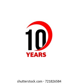 10th Anniversary abstract vector logo. Ten Happy birthday day icon. Black numbers in red arc with text 10 years.