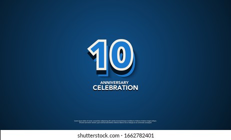 10th Anniversary Background With Illustrations Of Blue Numbers And 2d Light Effects