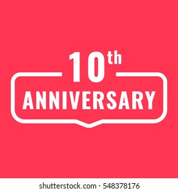 10th anniversary. Badge icon. Flat vector illustration on red background. 