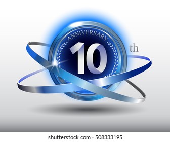 10th anniversary with blue ring and laurel on white background