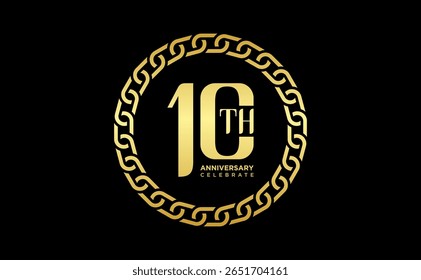 10th anniversary celebration background. with gold embossed numbers on black background, for greeting cards, events