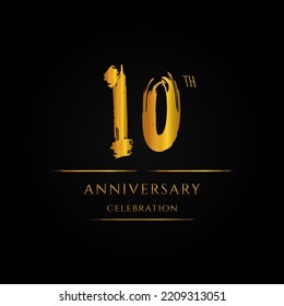 10th anniversary celebration design. luxury gold color number ten logo symbol design in hand drawn style