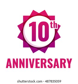 10th Anniversary celebration. Flat vector icon, logo design illustration on white background. Can be used for business company or for wedding agency. 