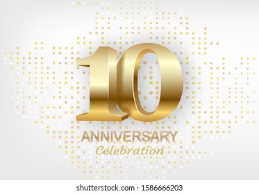 10th anniversary celebration golden template. Shiny gold numbers. Vector illustration.