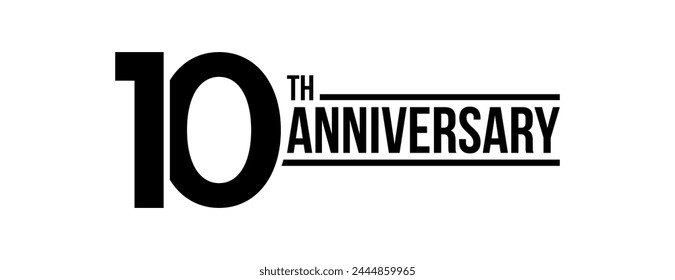 10th anniversary celebration label. Ten years jubilee congratulation card vector template. Happy birthday sign. Event invitation.