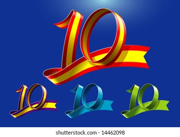 10th anniversary celebration logo type in free form ribbon style plus 3 more color options.